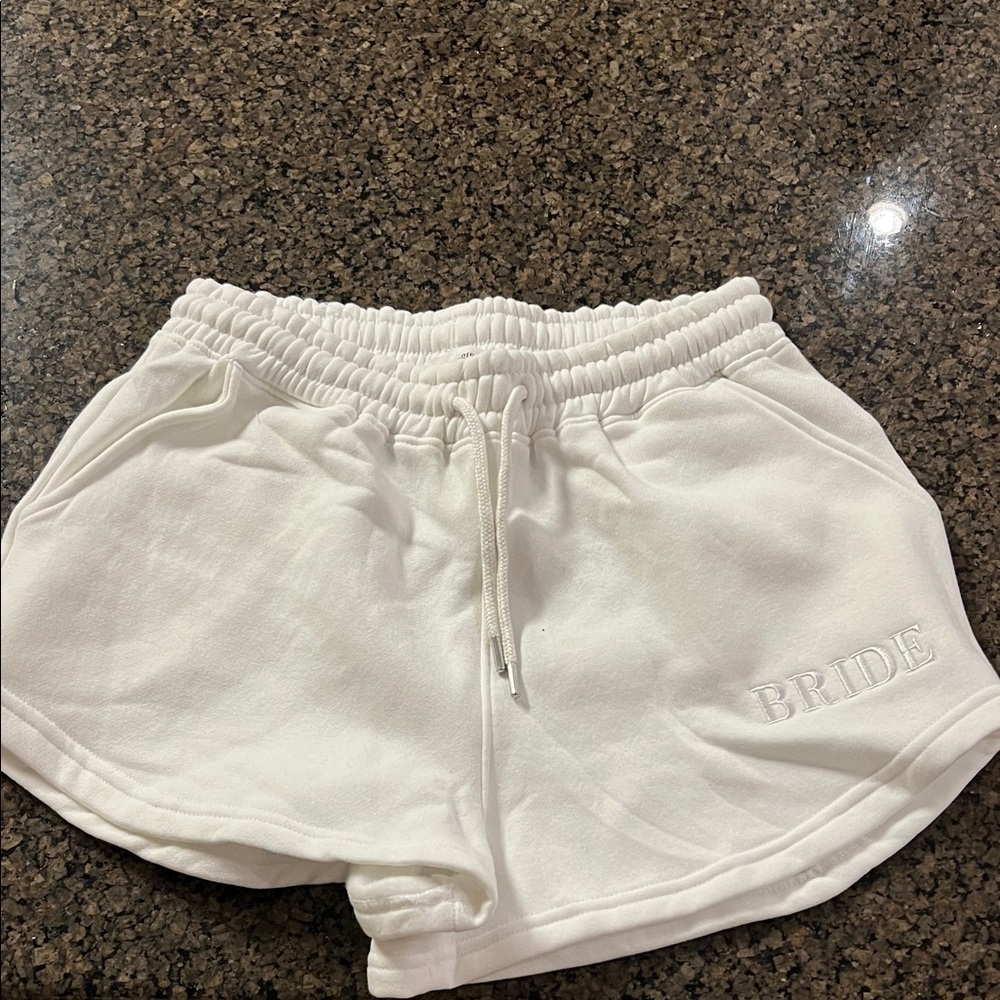 Women's White Athletic Shorts with 'Bride' Embroidery